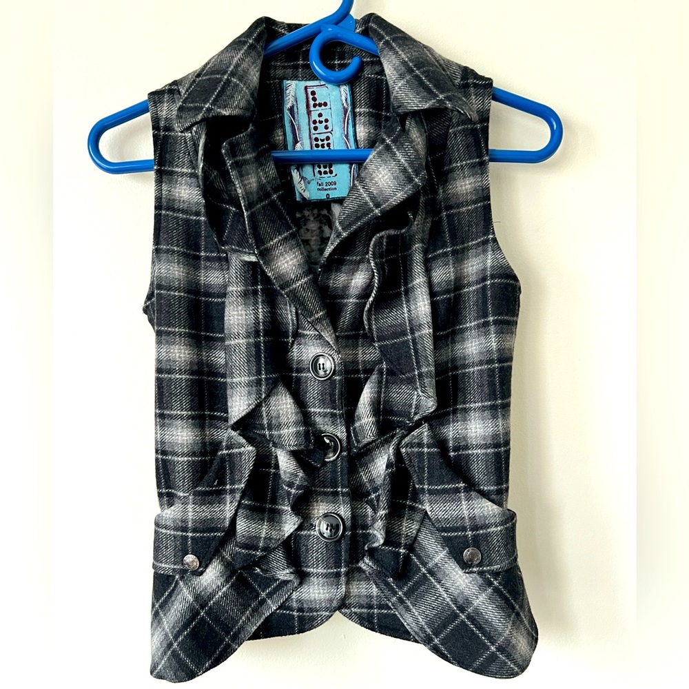 L.A.M.B Plaid Wool Ruffle Vest